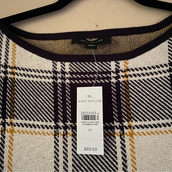 Ann Taylor• black yellow/orange fall plaid wool blend short sleeve top - Picture 11 of 13